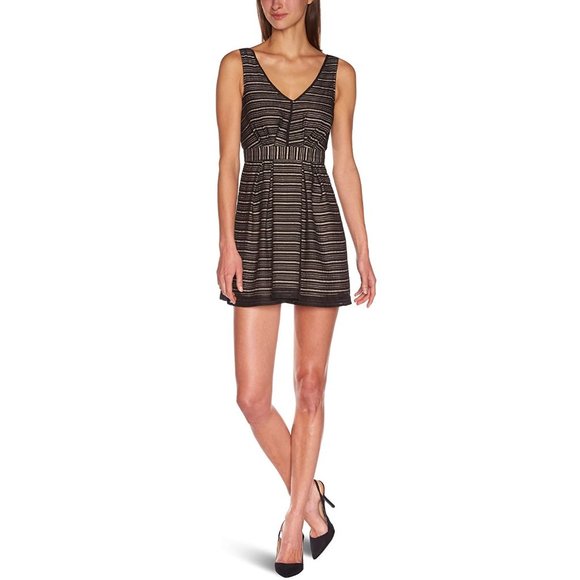 BCBG Black Nude Illusion Shadow Striped Dress sz 8 - Picture 9 of 10